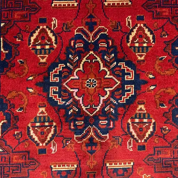 79x120cm Handmade Turkish Red & Blue Wool Carpet – Traditional Floral and Geometric Design from Afghanistan - Image 3