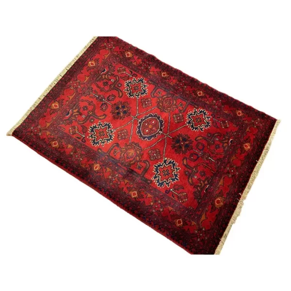 84x118cm Handmade Turkish Wool Carpet – Red and Blue Floral Design from Afghanistan - Image 4