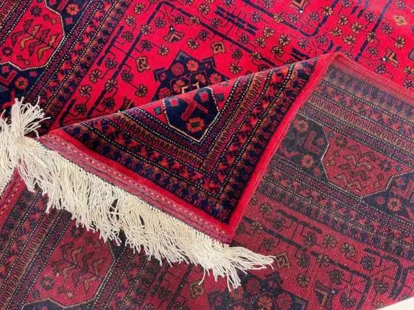 122x184 cm Handmade Turkish Red & Blue Wool Carpet – Traditional Geometric and Floral Design from Afghanistan - Image 3