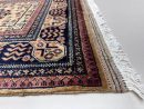 83x121cm Handmade Turkish Wool Carpet – Elegant Yellow and Blue Geometric Design from Afghanistan