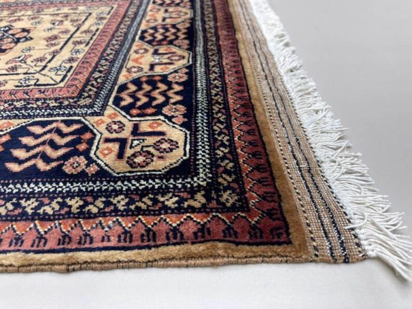 83x121cm Handmade Turkish Wool Carpet – Elegant Yellow and Blue Geometric Design from Afghanistan - Image 3