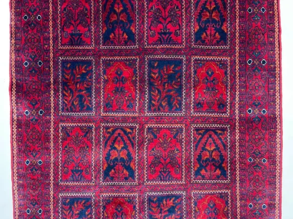 102x148cm Handmade Turkish Wool Carpet – Rich Red & Navy Blue Geometric Design from Afghanistan - Image 3