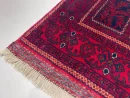 102x148cm Handmade Turkish Wool Carpet – Rich Red & Navy Blue Geometric Design from Afghanistan
