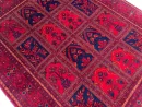 153x197cm Handmade Turkish Wool Carpet – Rich Red & Navy Blue Geometric Design from Afghanistan