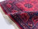 83x117cm Handmade Turkish Wool Carpet – Vibrant Red & Blue Floral and Geometric Design from Afghanistan