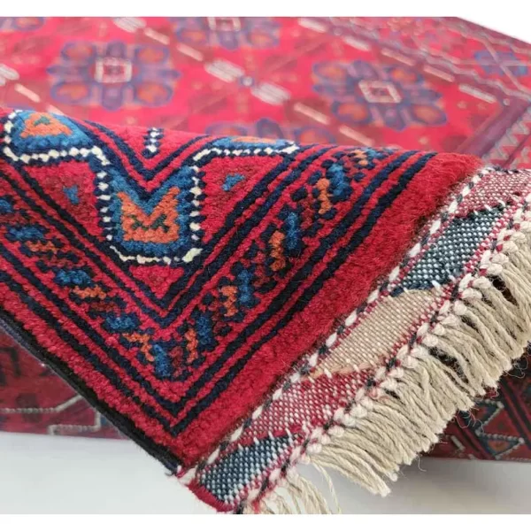 146x204cm Handmade Turkish Wool Carpet – Vibrant Red & Blue Floral Design from Afghanistan - Image 2