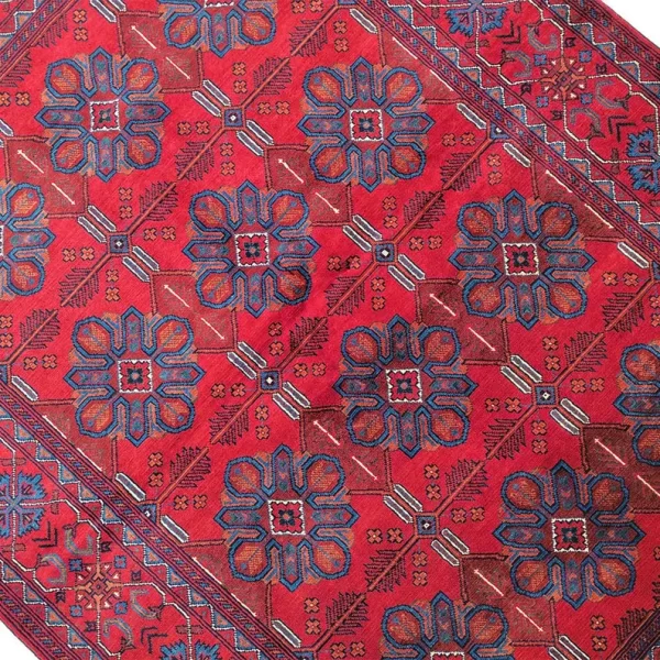 146x204cm Handmade Turkish Wool Carpet – Vibrant Red & Blue Floral Design from Afghanistan - Image 4