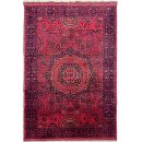 102X152cm Handmade Turkish Wool Carpet – Elegant Red & Blue Floral and Geometric Design from Afghanistan