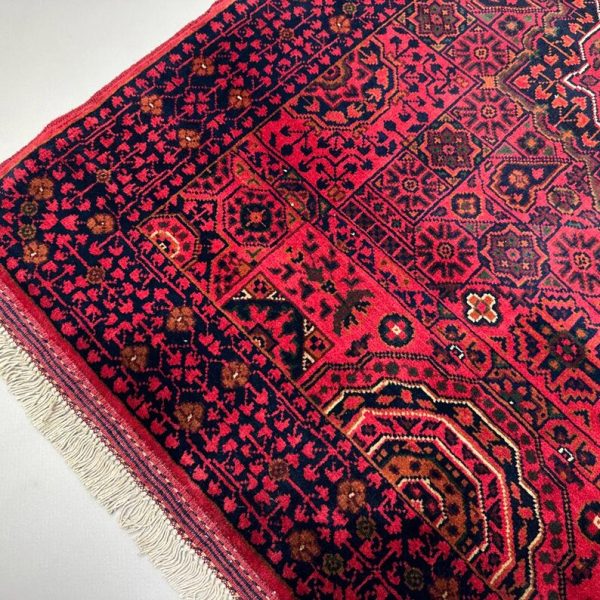 102X152cm Handmade Turkish Wool Carpet – Elegant Red & Blue Floral and Geometric Design from Afghanistan - Image 2