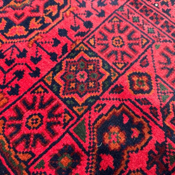 102X152cm Handmade Turkish Wool Carpet – Elegant Red & Blue Floral and Geometric Design from Afghanistan - Image 3