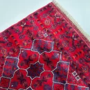 84X121cm Handmade Turkish Wool Carpet – Vibrant Red & Blue Geometric Design from Afghanistan