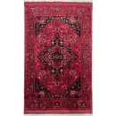 86X122cm Handmade Turkish Wool Carpet – Bold Red & Blue Floral and Geometric Design from Afghanistan