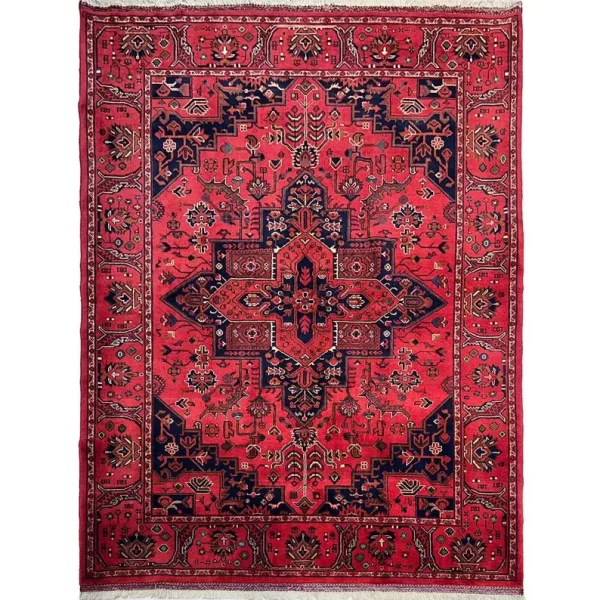 160X210cm Handmade Turkish Wool Carpet – Rich Red & Blue Floral Design from Afghanistan