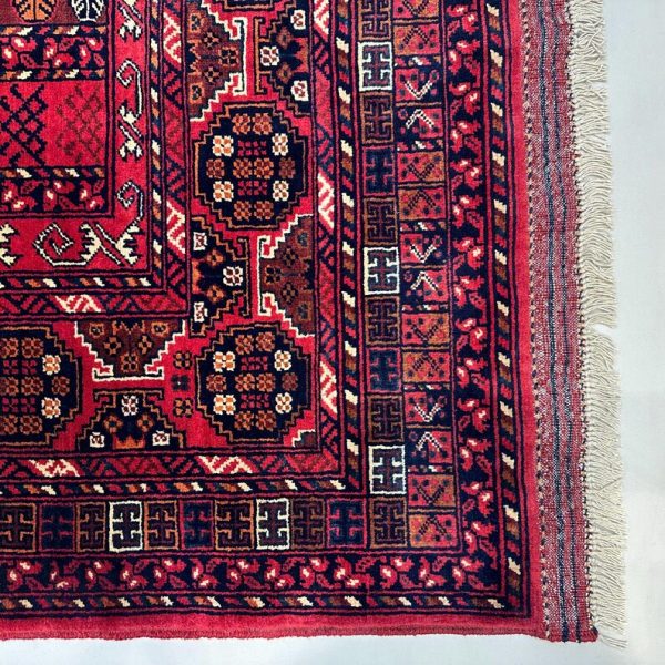 123X180cm Handmade Turkish Wool Carpet – Vibrant Red & Blue Geometric Design from Afghanistan - Image 3