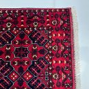 84X127cm Handmade Turkish Wool Carpet – Bold Red & Navy Blue Geometric Design from Afghanistan