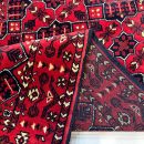 84X127cm Handmade Turkish Wool Carpet – Bold Red & Navy Blue Geometric Design from Afghanistan