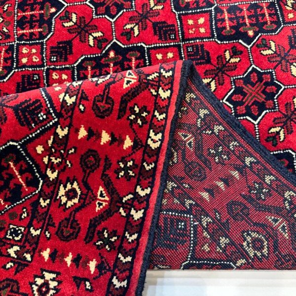 84X127cm Handmade Turkish Wool Carpet – Bold Red & Navy Blue Geometric Design from Afghanistan - Image 2