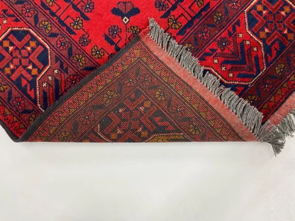 101X149cm Handmade Turkish Wool Rug – Vibrant Red & Blue Geometric Floral Carpet from Afghanistan - Image 6