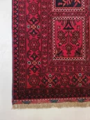 144X200cm Handmade Turkish Wool Rug – Red & Blue Geometric and Floral Design Carpet from Afghanistan