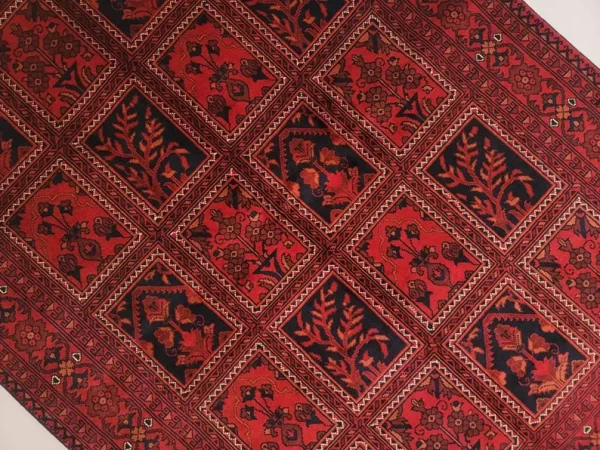 144X200cm Handmade Turkish Wool Rug – Red & Blue Geometric and Floral Design Carpet from Afghanistan - Image 5