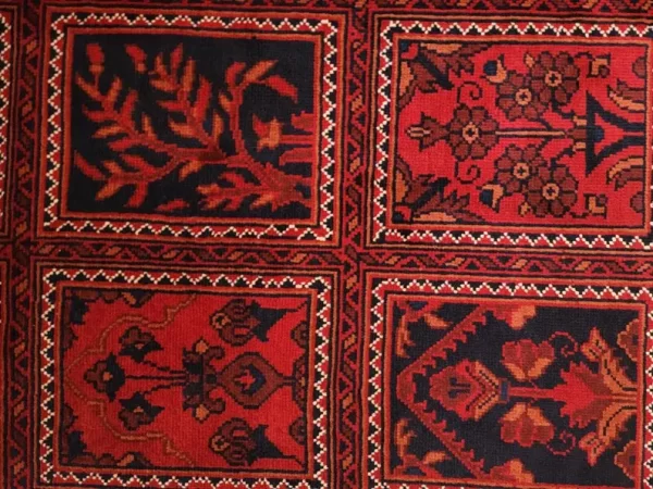144X200cm Handmade Turkish Wool Rug – Red & Blue Geometric and Floral Design Carpet from Afghanistan - Image 6