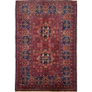 100X145cm Handmade Turkish Wool Rug – Vibrant Red & Blue Geometric Floral Carpet from Afghanistan