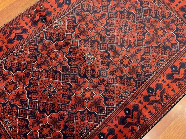 99X153cm Handmade Turkish Wool Rug – Bold Red & Blue Geometric Design Carpet from Afghanistan - Image 2