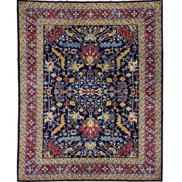 272X354cm Handmade Turkish Wool Rug – Intricate Red, Blue & Yellow Floral Design Carpet from Afghanistan