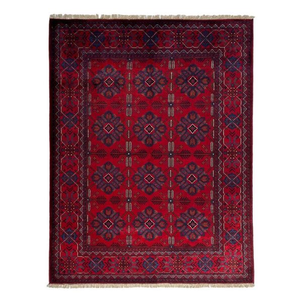 156X202cm Handmade Turkish Wool Rug – Vibrant Red & Blue Geometric Floral Design Carpet from Afghanistan