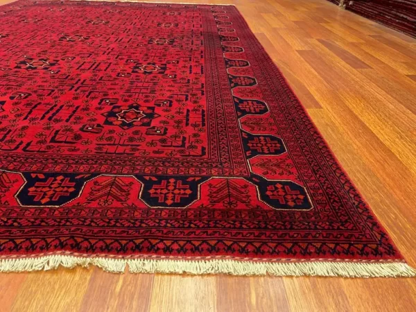 201 X 294 cm Handmade Turkish Wool Rug – Bold Red & Blue Geometric Design Carpet from Afghanistan - Image 2