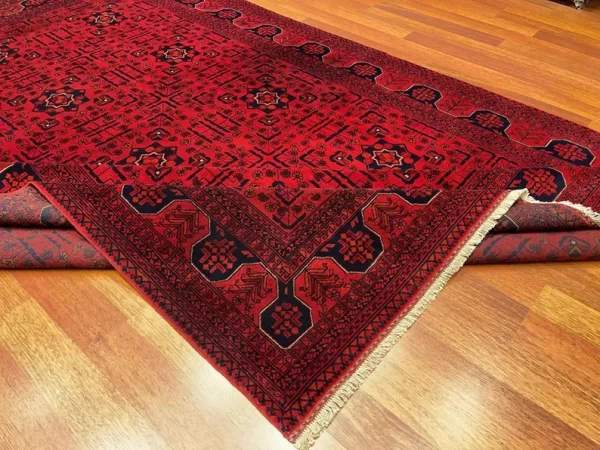201 X 294 cm Handmade Turkish Wool Rug – Bold Red & Blue Geometric Design Carpet from Afghanistan - Image 3