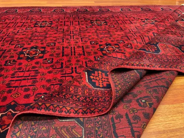 201 X 294 cm Handmade Turkish Wool Rug – Bold Red & Blue Geometric Design Carpet from Afghanistan - Image 4