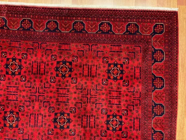 201 X 294 cm Handmade Turkish Wool Rug – Bold Red & Blue Geometric Design Carpet from Afghanistan - Image 5