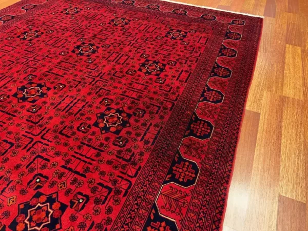 201 X 294 cm Handmade Turkish Wool Rug – Bold Red & Blue Geometric Design Carpet from Afghanistan - Image 6
