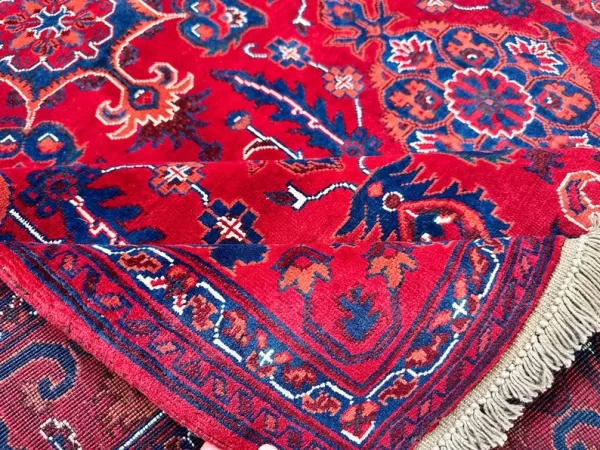 168 X 240 cm Handmade Turkish Wool Carpet – Rich Red & Blue Floral and Geometric Design from Afghanistan - Image 3