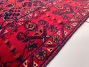 92 X 142 cm Handmade Turkish Wool Rug – Bold Red & Blue Geometric Design Carpet from Afghanistan