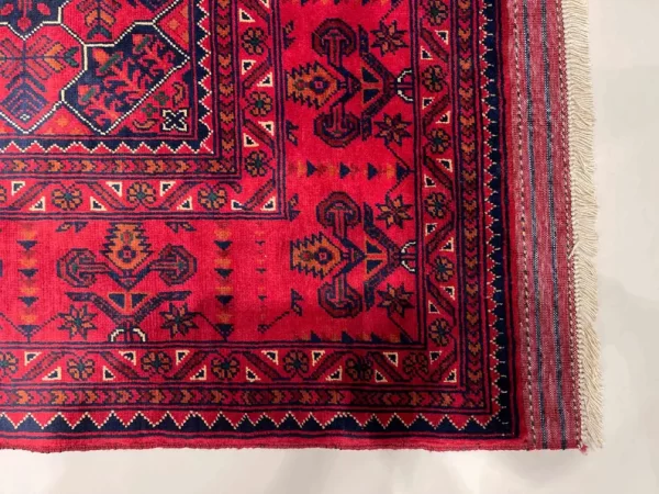 185 X 272 cm Handmade Turkish Wool Rug – Elegant Red & Blue Geometric Design Carpet from Afghanistan - Image 3