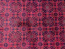 185 X 272 cm Handmade Turkish Wool Rug – Elegant Red & Blue Geometric Design Carpet from Afghanistan