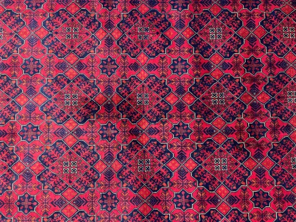 185 X 272 cm Handmade Turkish Wool Rug – Elegant Red & Blue Geometric Design Carpet from Afghanistan - Image 4