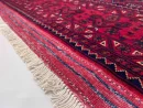 185 X 272 cm Handmade Turkish Wool Rug – Elegant Red & Blue Geometric Design Carpet from Afghanistan