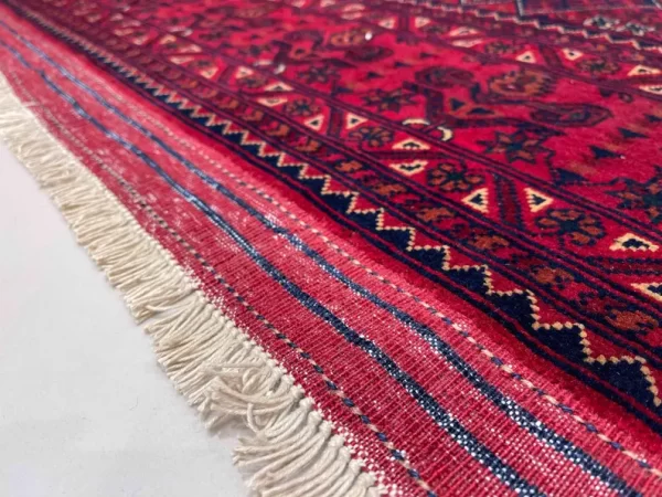185 X 272 cm Handmade Turkish Wool Rug – Elegant Red & Blue Geometric Design Carpet from Afghanistan - Image 5
