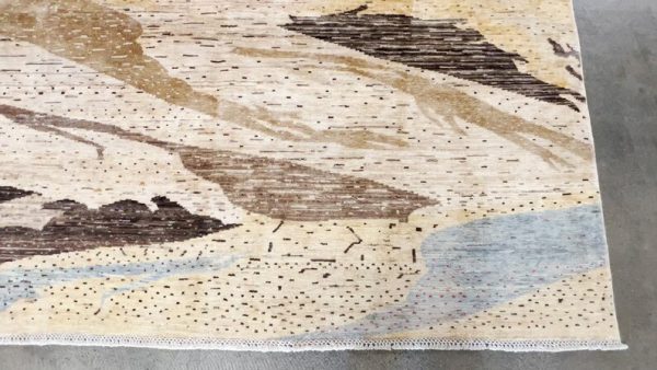 196 X 275 cm Handmade Turkish Wool Rug – Abstract Beige & Blue Modern Design Carpet from Afghanistan - Image 3