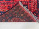 73 X 120 cm Handmade Turkish Wool Rug – Red & Blue Geometric Design with Floral Accents from Afghanistan