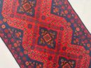 73 X 120 cm Handmade Turkish Wool Rug – Red & Blue Geometric Design with Floral Accents from Afghanistan