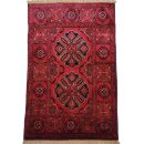 81 X 125 cm Handmade Turkish Wool Rug – Rich Red & Blue Floral Geometric Design from Afghanistan