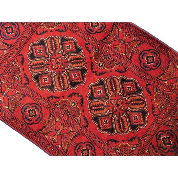 81 X 125 cm Handmade Turkish Wool Rug – Rich Red & Blue Floral Geometric Design from Afghanistan - Image 3