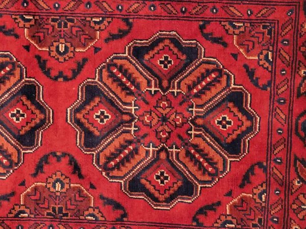 81 X 125 cm Handmade Turkish Wool Rug – Rich Red & Blue Floral Geometric Design from Afghanistan - Image 5