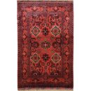 81 X 122 cm Handmade Vintage Turkish Wool Rug – Red & Black Floral Design from Afghanistan