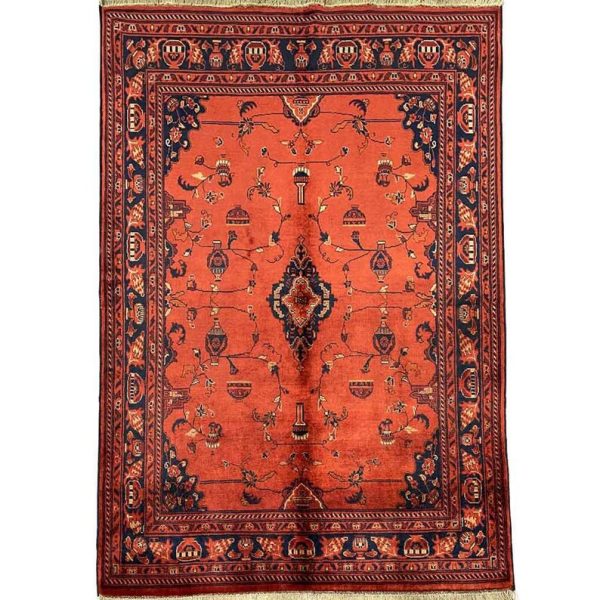 124 X 176 cm Handmade Anatolian Wool Carpet – Elegant Floral Design in Red and Navy