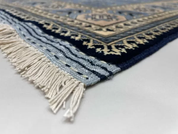 153 X 195cm Handmade Wool Rug – Elegant Blue and Beige Anatolian Design - Image 2
